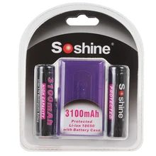 High Capacity Soshine 3100mAh Protected 18650 3.7V Li-ion Lithium Rechargeable Battery With Battery Case