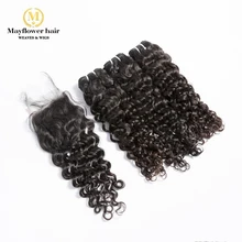 Mayflower 3/4 пучков натуральные малайзийские волосы с 4x" швейцарская шнуровка итальянские локоны натурального цвета без запутывания не линяет