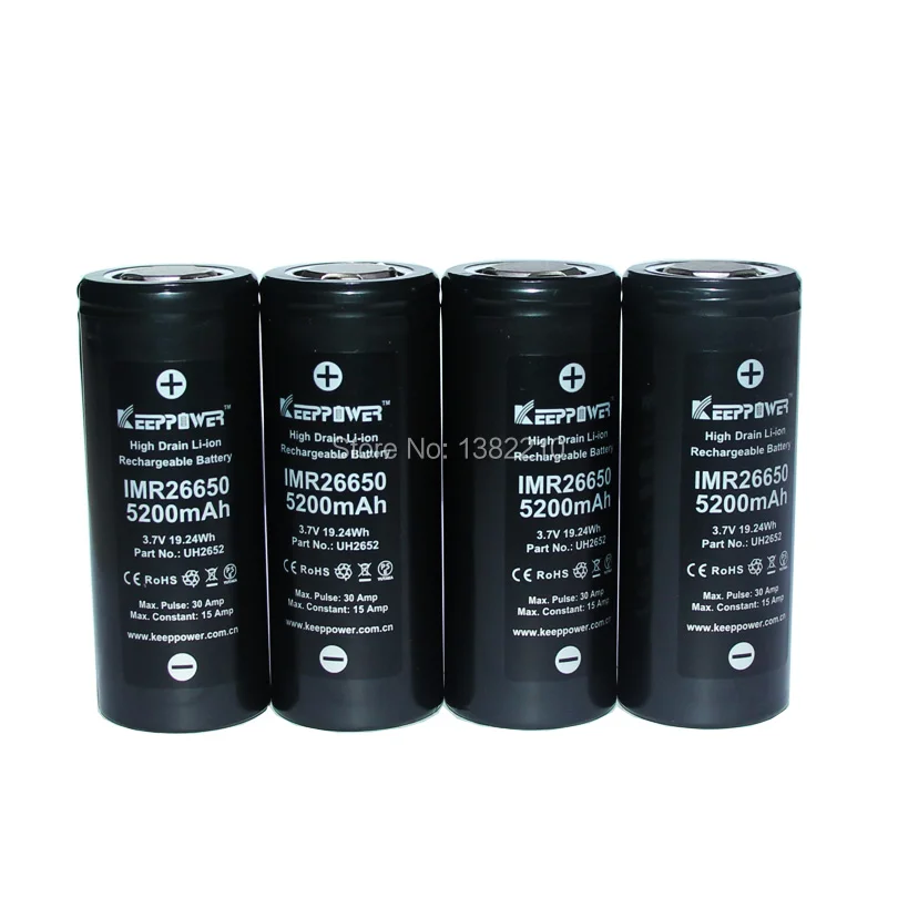 2 шт./лот Keeppower 3,7 V 26650 IMR26650 5200mAh 15A разрядка E-Cig батарея