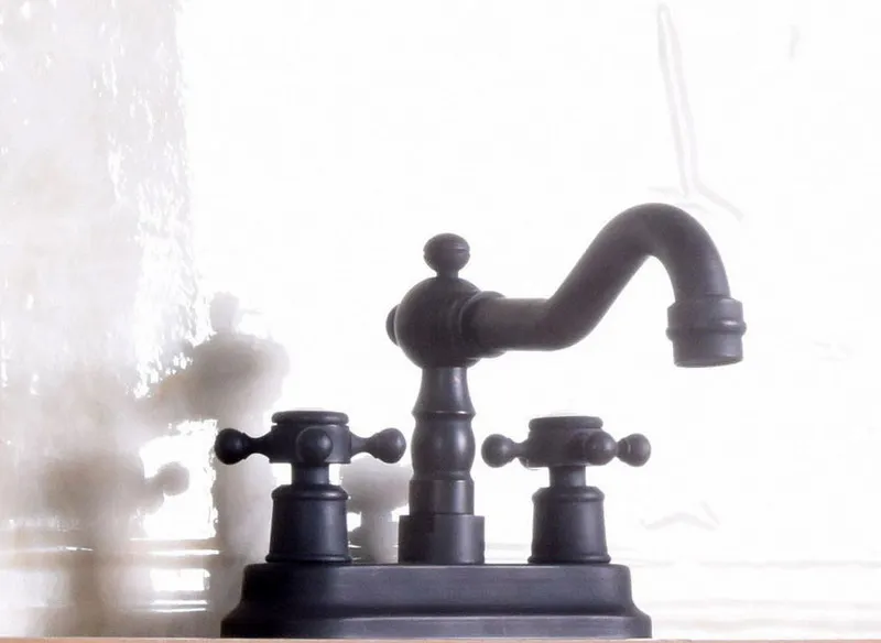 Swivel Spout Hot Cold Handles Black Color Oil Rubbed Bronze Kitchen Bar Sink Bathroom Two Holes Basin Faucet Mixer Tap anf150