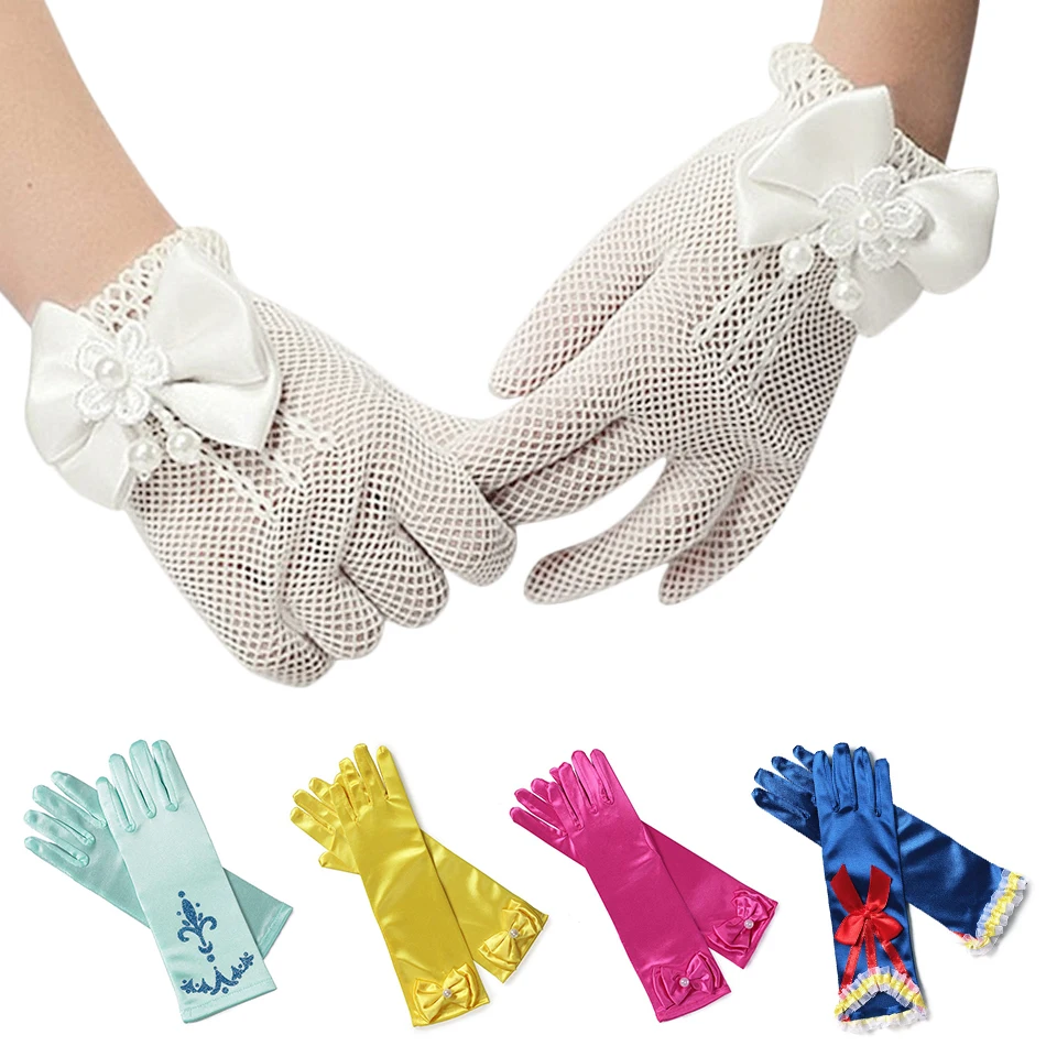 

Multicolor Kids Gloves for Girl Wedding Cosplay Princess Bow Print Gloves Child Birthday Party Supplies Girls Snow White Mittens