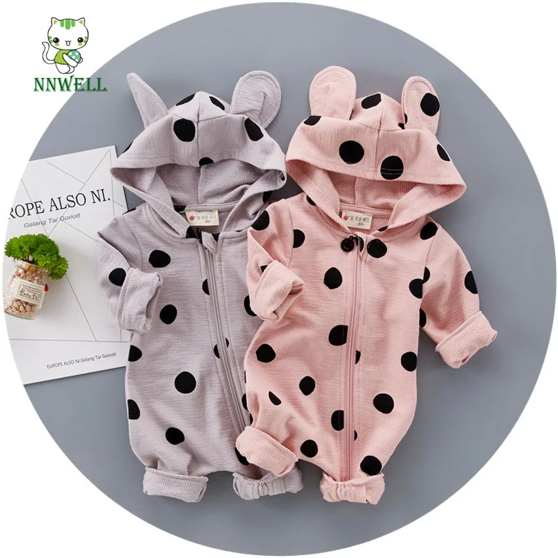 

NNW 0-12M Baby clothes newborn baby Spring and autumn cotton climbing clothing Small children lovely hooded long sleeved rompers