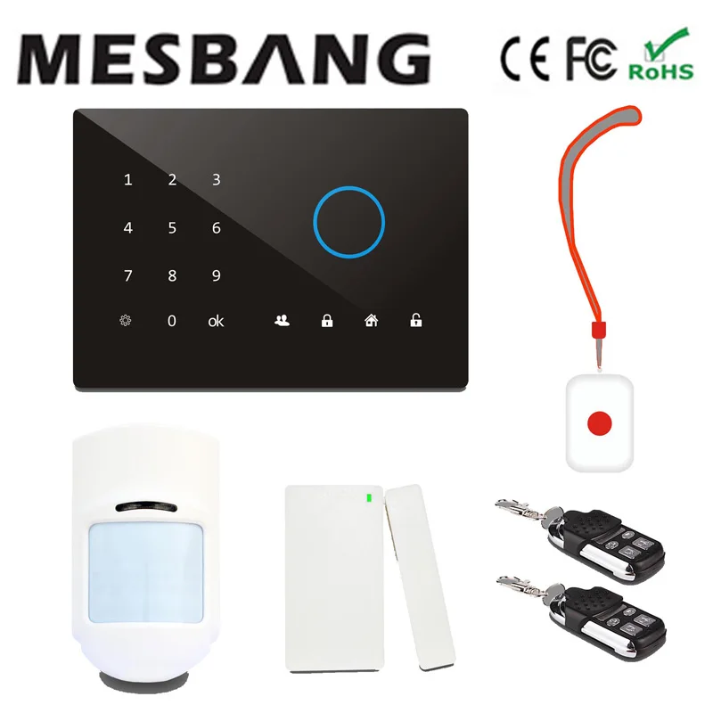 mesbang gsm house alarm system app with English, Russian, Spanish, German, French  free shipping