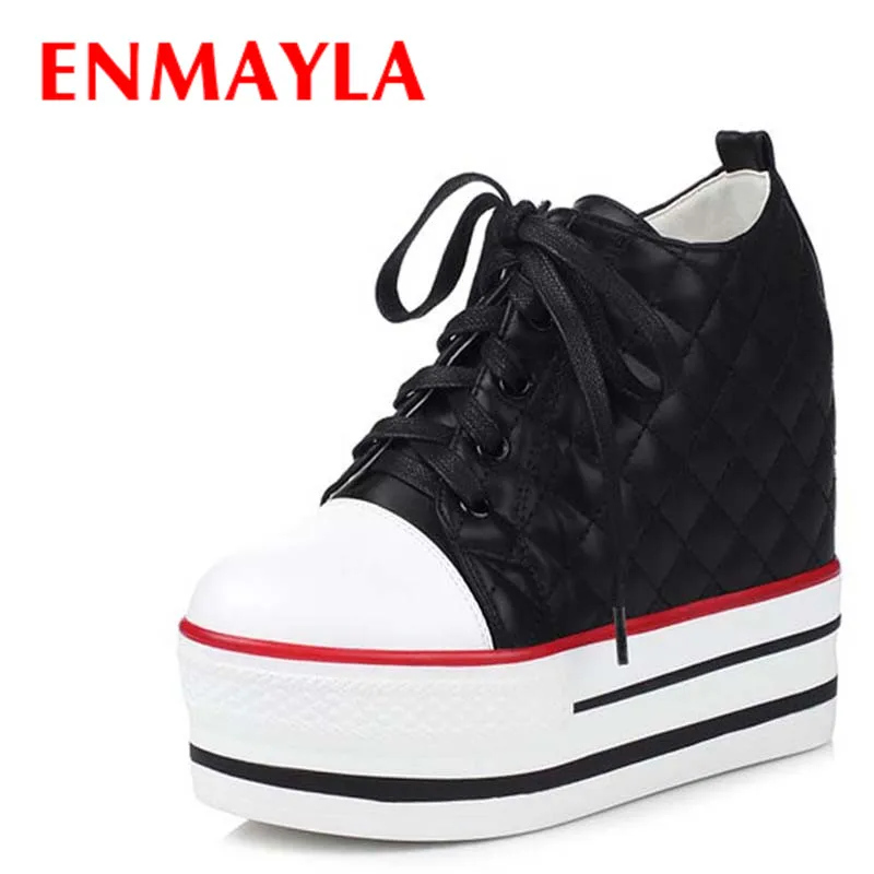 

ENMAYLA High Heels Platform Causal Shoes Woman White Black High&Low Cut Ankle Boots for Women Spring Autumn&Winter Boots Shoes