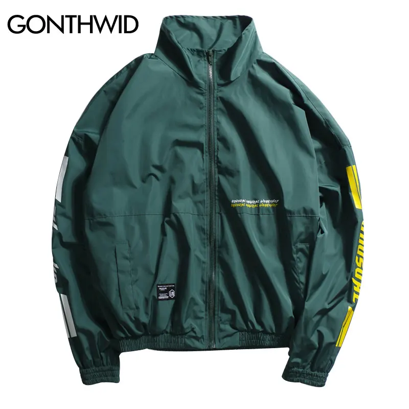 GONTHWID Vintage Full Zip Up Track Jacket Mens Stand Collar Windbreaker