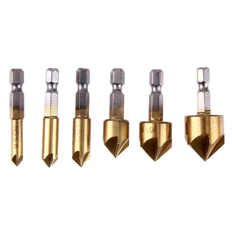 6 Pcs Metric Woodworking Countersink Drill Bit 90 Degree Single Flute