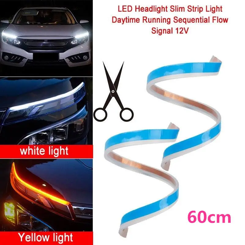 

2019 New LED Lighting Strips Car Running Lamp Slim Strip Light Sequential Flow Turn Signal 45cm 60cm Led Car Lights