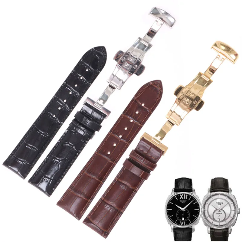 

MASAQI Watch Strap for Tissot PRC200 T17 T41 T461 T059 silver Butterfly Buckle 1853 Genuine Leather Watch Bands Strap 19mm 20mm