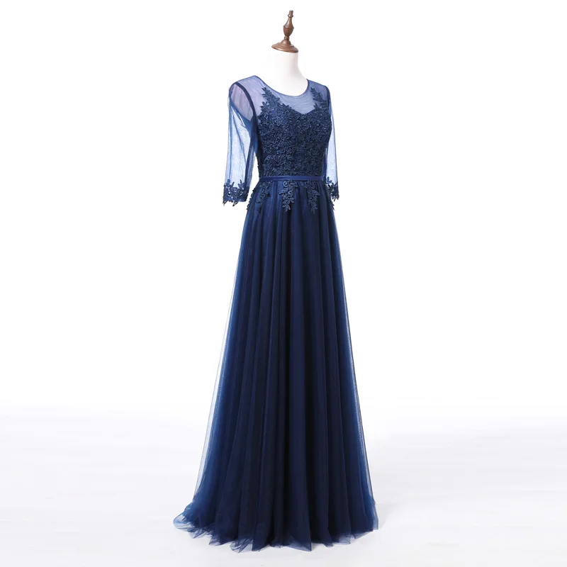 Elegant Appliques Lace Half Sleeves See Through Long Bridesmaid Dress