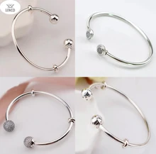Auténtica Plata de Ley 925 apertura Brazaletes clásico doble cabeza de pulsera y brazalete para las mujeres encanto Cuentas brazalete lovcd0101