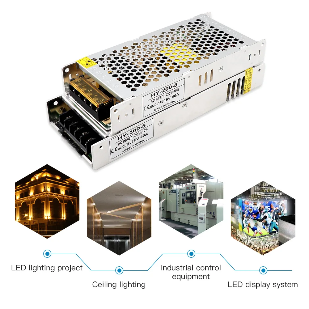Ультра тонкий 5V 40A 200W 60A 300W Светодиодный источник питания 3 см толстый