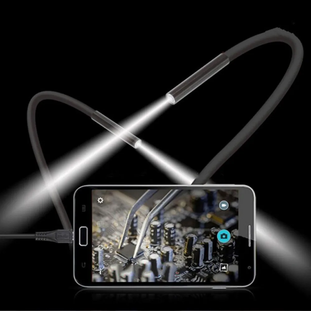 Android эндоскоп камера мини USB Borescopes 480 P 1 м-2 м змея мягкая проволока Led освещение Инспекционная камера ремонт автомобиля