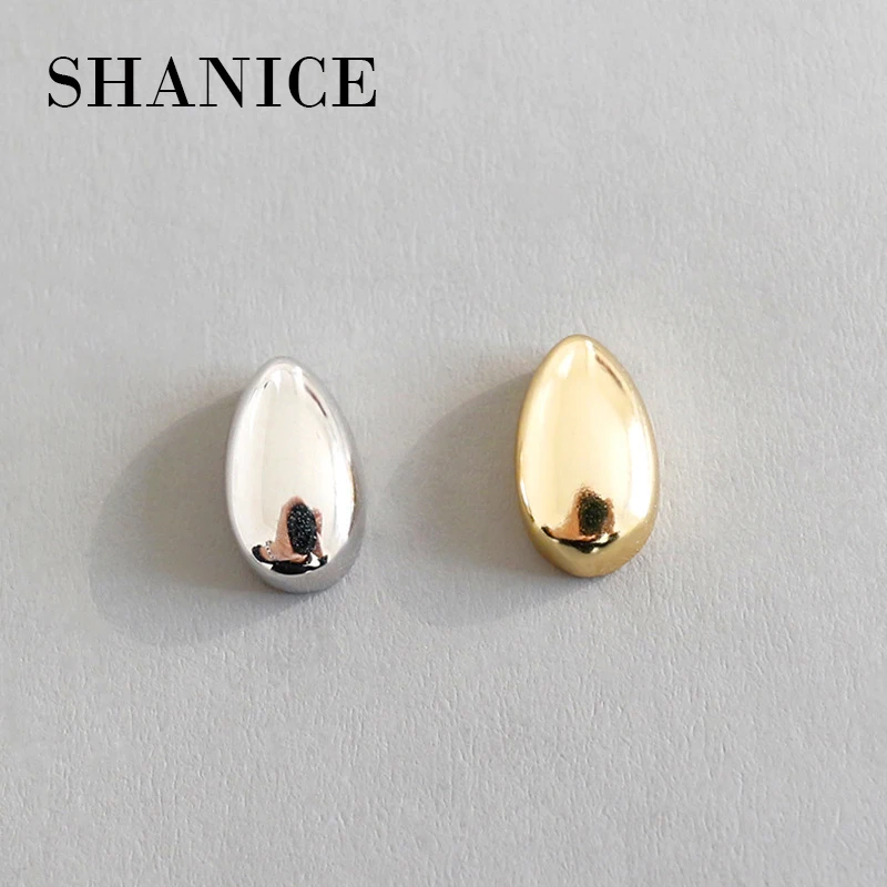 

SHANICE Simple Drop Shape Charm 925 Sterling Silver Jewelry Vintage Smooth Face Geometric Oval Stud Earring For Women Gift