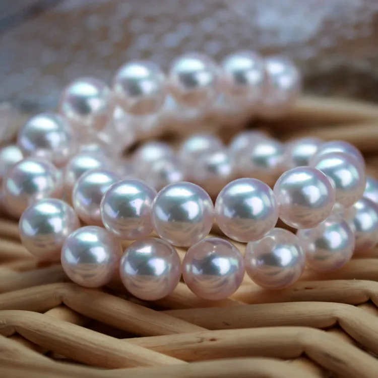 

100% Akoya natural seawater pearl necklace 9-9.5 round light beads certificate
