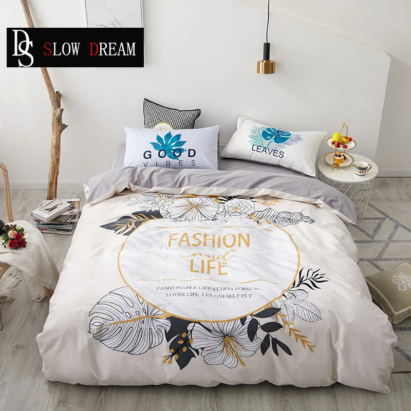 

SLOWDREAM Fashion Life Flower Bedding Set Bedspread Soft Double Duvet Cover Set Flat Sheet Bed Linens Decor Home Bedclothes