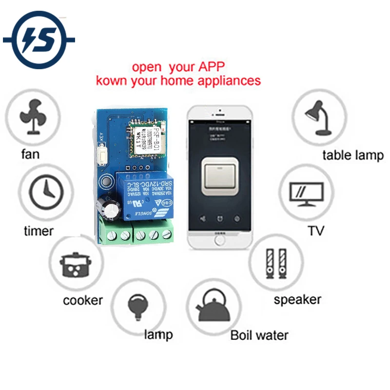 

DC 12V Wireless Wifi Relay Switch Module Mobile Phone Remote Control Timer Jog Mode Low Power For Android IOS Smart Home