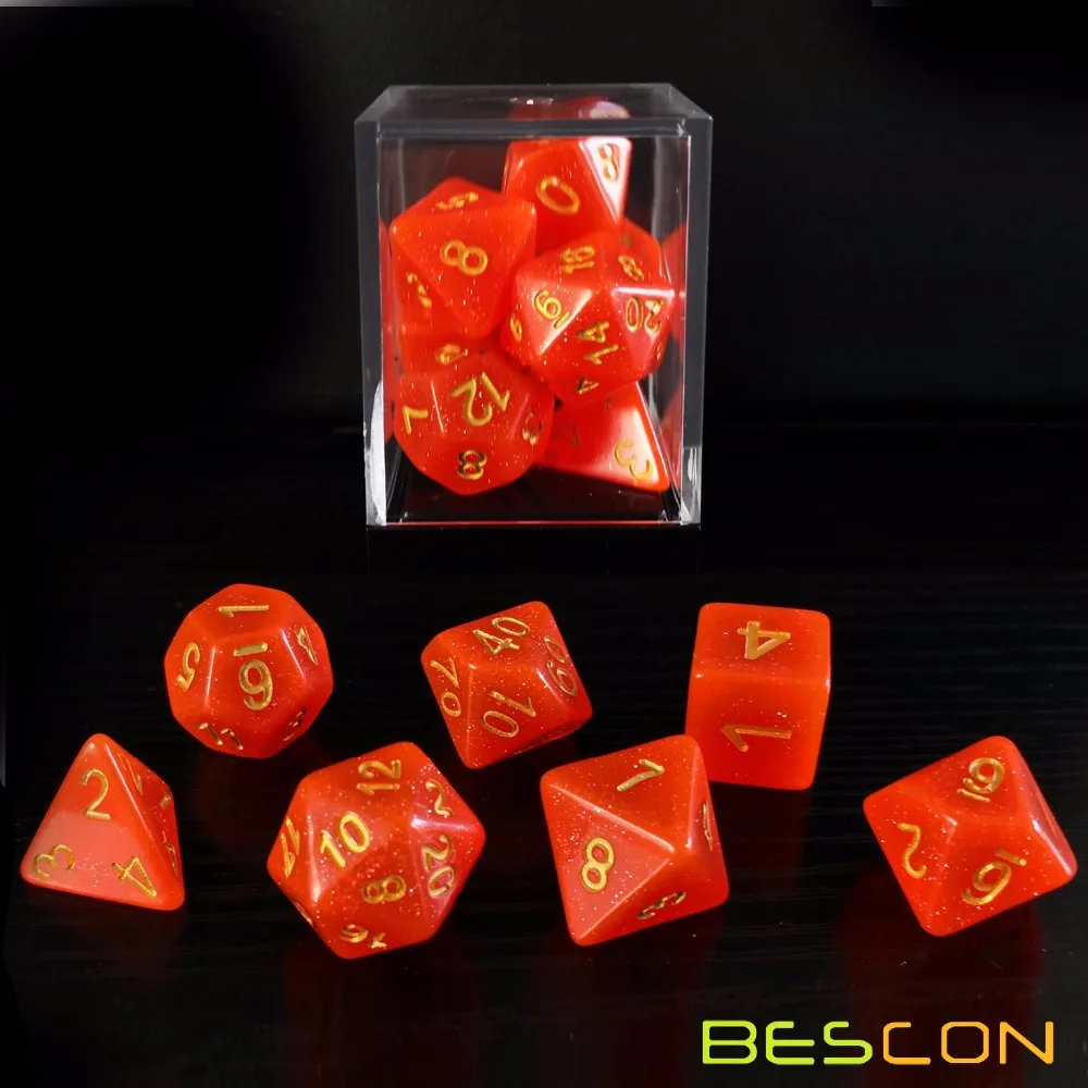 

Bescon Intensive Glitter DND Dice 7pcs Set ROYAL RED, New Glitter RPG Dice Set d4 d6 d8 d10 d12 d20 d%, Brick Box Packaging