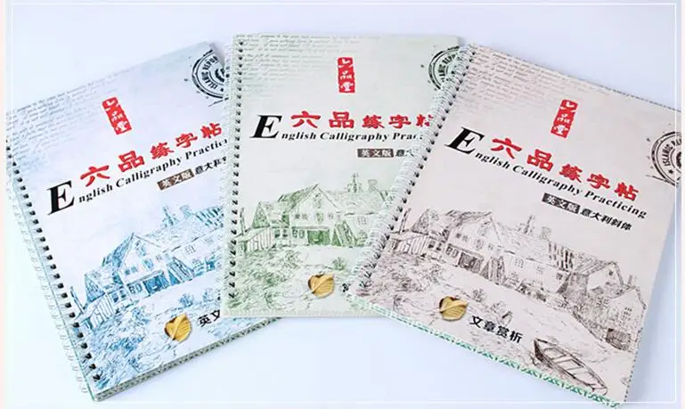 English Copybook + Pens Handwriting 3D Groove Practice Copy Alphabet Words Letters Auto Fades Reused 3 Books/Set