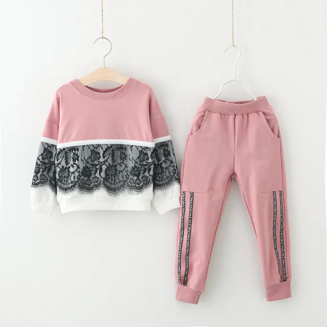 US $13.99 Children's Clothing For Girls Baby Girl Clothes High Quality Cute Lace Sports Suit For A Girls Spri