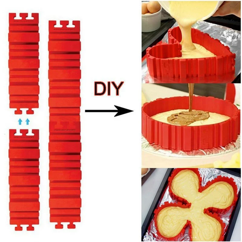 

4 Pcs/set Silicone Snake Cake Mold DIY Baking Heart Square Rectangular Shape Round Bakeware Cake Mould Pastry Tools 19*5.5CM
