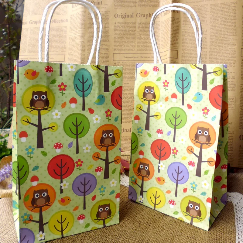

20Pcs- Owl & Tree deisgn Paper bag with handles, Cute Owl Party Favor Gift Bag Paper Bag 21x13x8cm