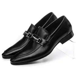 Модные черные/коричневые загар Лоферы мужские туфли натуральная кожа свадебные туфли Мужская обувь в деловом стиле с пряжкой