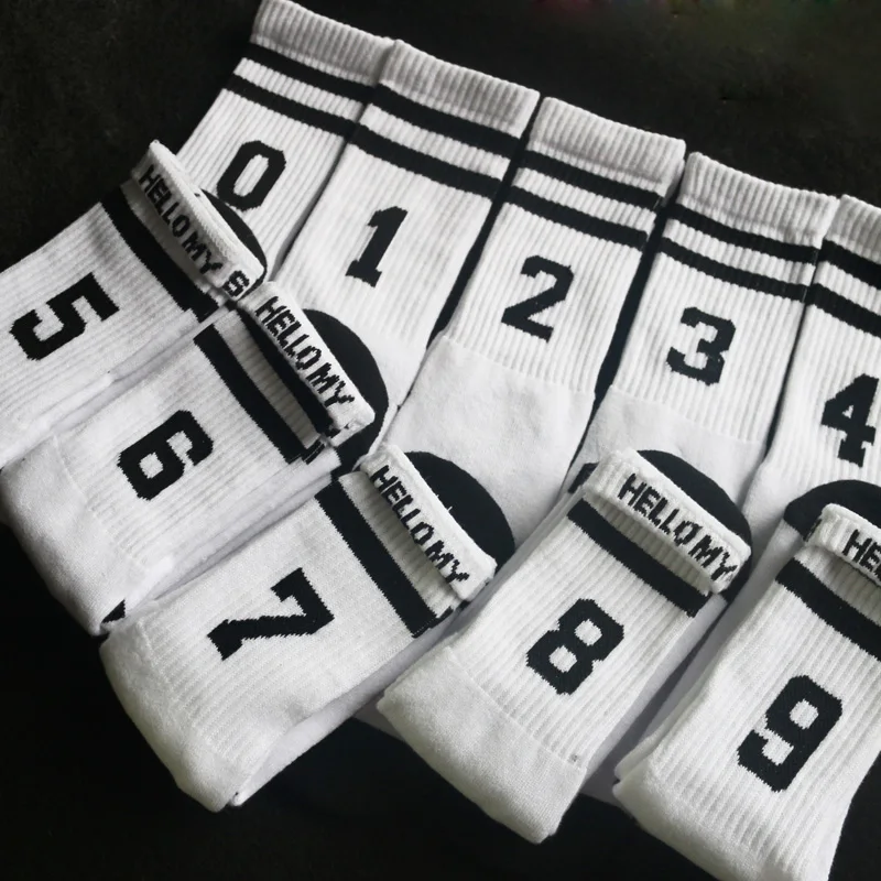 

20pcs=10pair cotton white second lab my luck number is 0-9 terry-loop thicken bottom hiphop men Walking Socks 20pcs/lot