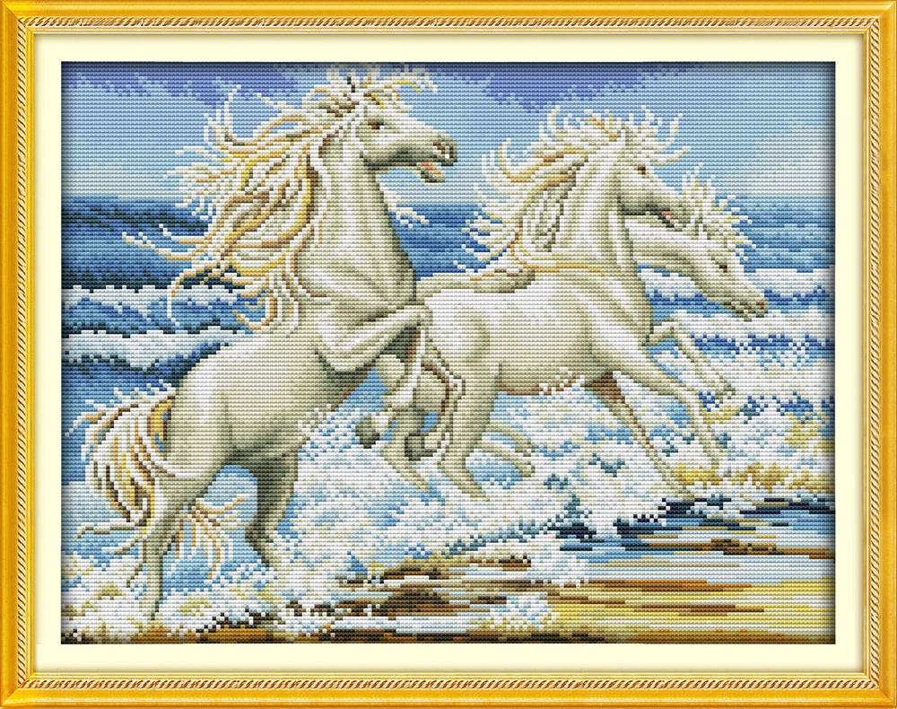 

The horses by the sea Patterns The Cross Embroidery Kits For Embroidery Cross Stitch DIY Needlework Printed Cross-stitch Set