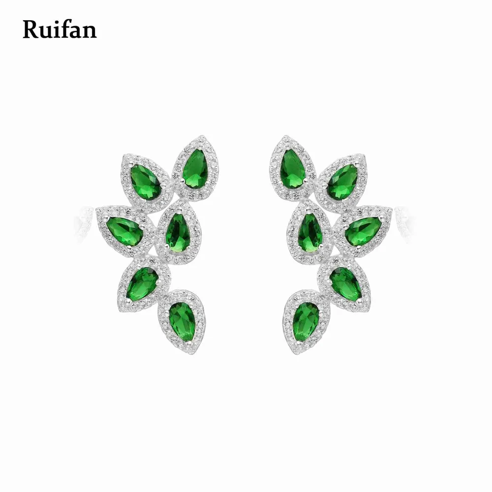 

Clearance Sale Waterdrop Green Cubic Zircon Earrings Real 925 Sterling Silver Big Stud Earrings for Women Korean Jewelry YEA010