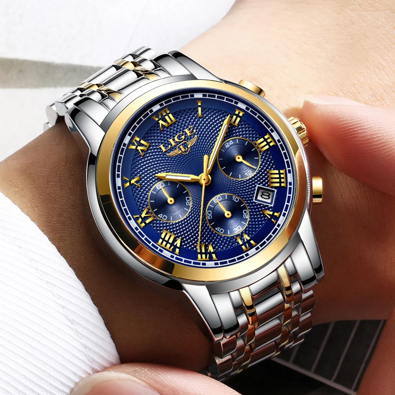  LIGE men's watches Fashion Brand Multifunction Chronograph Quartz Watch Military Sport watch men Ma