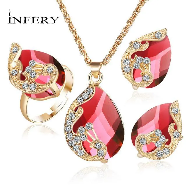 

High-grade 5 Colour Crystal Peacock Jewelry Sets Bride Wedding Necklace & Earrings Set Wholesale 2T085