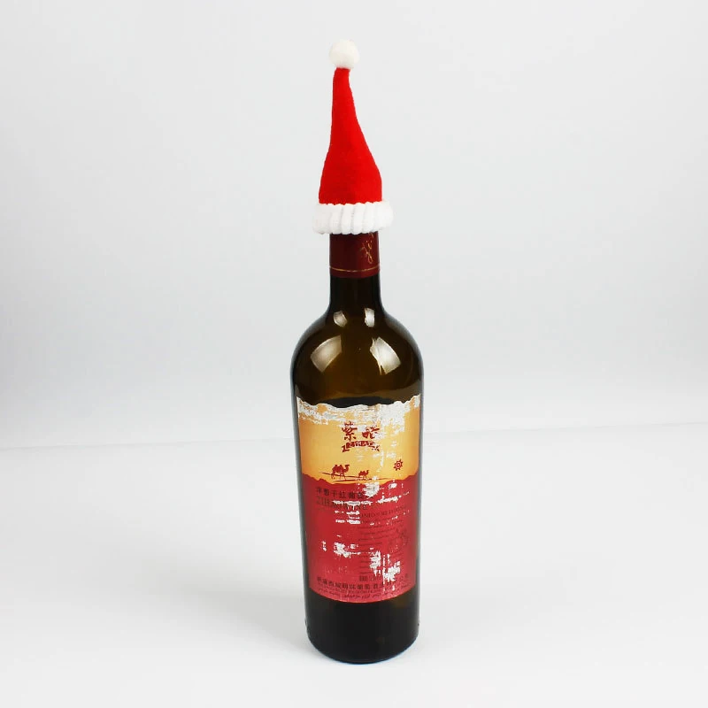 

12Pcs/lot Red Christmas Wine Bottle Caps Mini Santa Hat Party Dinner Table Decoration for Home Christmas Decoration
