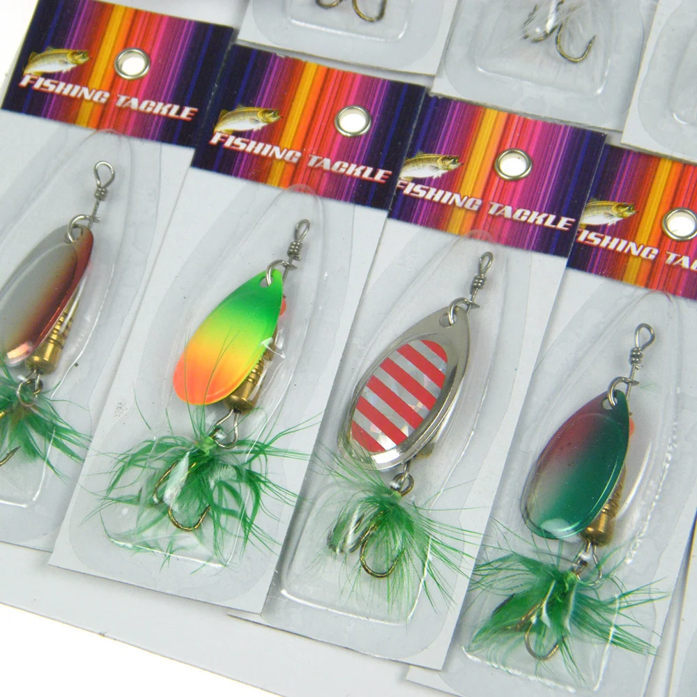 30 piezas/tarjeta surtido de Pesca señuelos Spinner Metal cuchara Pesca Spinners duro cebos con pluma Pesca Crankbaits Wobblers Pesca