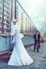 2016 New Design Long Sleeve High Collar Women Muslim Hijab Wedding Dress Beaded Flowers Mermaid Wedding Dresses Custom made