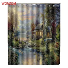 WONZOM Suburb Cottage Shower Curtain Waterproof Forest Bathroom Curtain Modern Bath Curtain With 12 Hooks Accessories For Home WONZOM Suburb Cottage Shower Curtain Waterproof Forest Bathroom Curtain Modern Bath Curtain With 12 Hooks Accessories For Home
