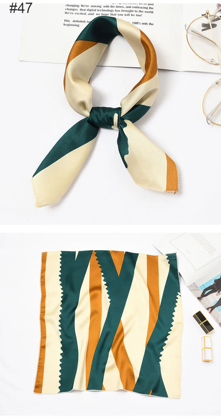50x50 см Высокое качество шелковый шарф для женщин маленькие мягкие квадраты декоративные платок в разноцветную полоску печати платок
