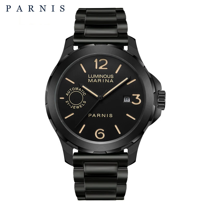 

Free Shipping Parnis 44m Mens Watches Mechanical Watches Luminous Waterproof Black Watch Men Gift