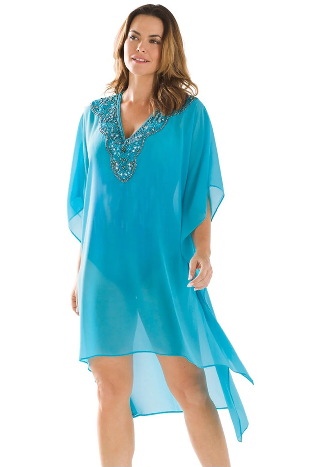 Rhinestone-V-Neck-Blue-Sheer-Kimono-Beach-Cover-Up-Dress-LC42236-5-1