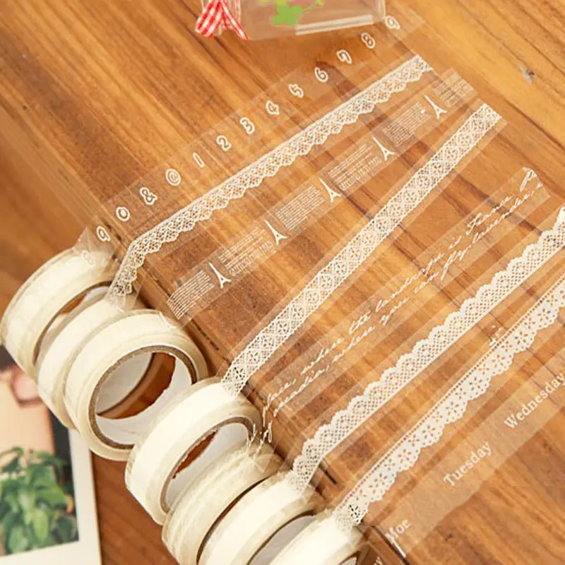 

5Pcs/lot White Translucent Sticky Adhesive Various Pattern Tape Decorative Lace Stickers #51182
