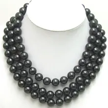 Красивые! 3 нити AAA+ 12 мм высокий блеск идеально круглые черные жемчужные жемчужины 19 дюймов ожерелье-5352 /розничная