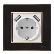 Настенная розетка USB с черным акриловая нашивка рамка; ; европейский стандартный сетевой адаптер 5В 2A выходной разъем с USB разъем