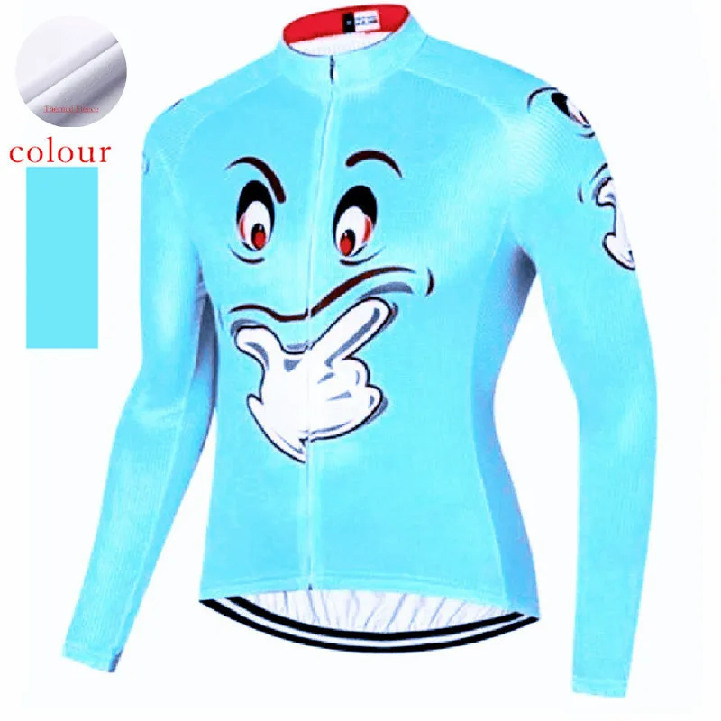 

2018 Fleece Smiley face Cycling Jersey men Team Winter Fleece long Sleeves Bicycle Clothing Cycle Wear Shirt MTB Bike Jerseys