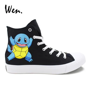 

Wen Design Hand Painted Anime Black Shoes Pokemon Squirtle Pocket Monster Custom High Top Adults Men Women's Canvas Sneakers