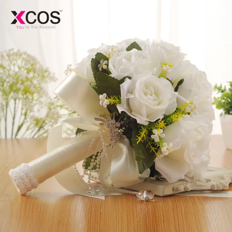 XCOS искусственный белый цветок букет Свадебный букет де mariage ручной работы Листья жемчужные цветы Свадебные букеты невесты