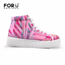 FORUDESIGNS/модные розовые женские повседневные туфли на толстой подошве женские высокие ботинки с 3D-принтом пальм женские ботинки на плоской подошве на платформе, zapatos