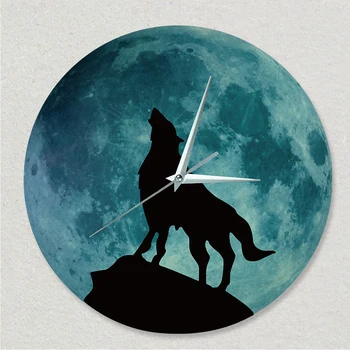 

Funlife(TM) Glow in the Dark Moon Wall Clock, Funlife Luminous Glowing Moon Wall Clock Morden Design Wolf Totem Sticker Decal C
