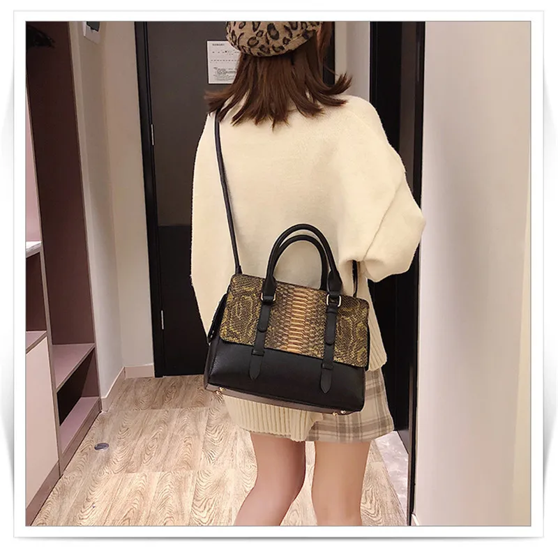 Fashion Serpentine Pattern Women Handbag Big Snake Skin PU Leather Crossbody Female Bag Brown Green Sac Femme Large Shoulder Bag