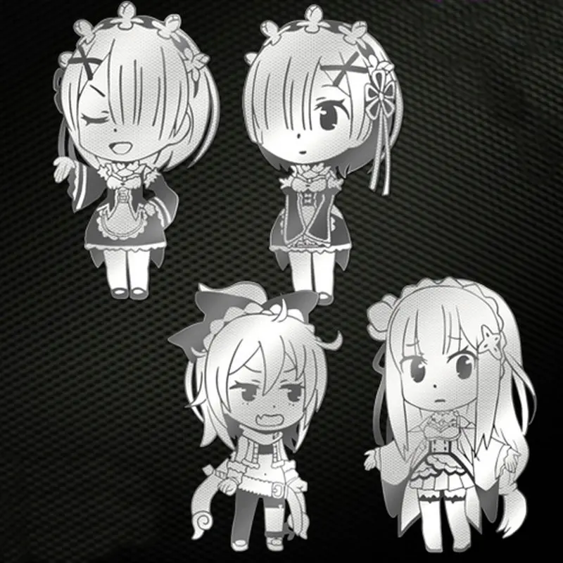 PowerAngel 4pcs DIY Metal Skateboard Sticker Anime Re Zero Kara Hajimeru Isekai Seikatsu Decal Stickers Phone