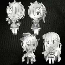PowerAngel 4pcs DIY Metal Skateboard Sticker Anime Re Zero Kara Hajimeru Isekai Seikatsu Decal Stickers Phone
