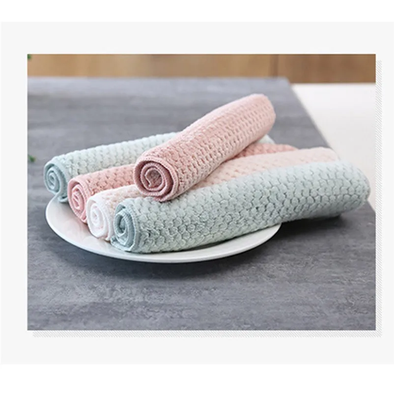 High quality Efficient Anti-grease Color Coral Velvet Dish Cloth Fiber Washing Towel Magic Kitchen Cleaning Wiping 5S12 (15)